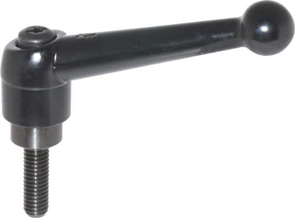 KIPP - 3/8-16, 0.98" Hub Diam, Zinc Die Cast (Steel Components) Threaded Stud Adjustable Clamping Lever - 1.18" Stud Length, 4-1/4" OAL, 2.64" High - USA Tool & Supply