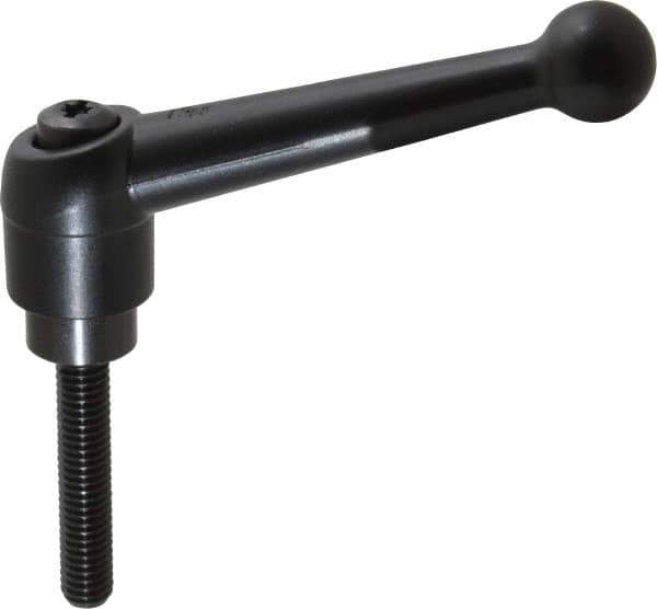 KIPP - 3/8-16, 0.98" Hub Diam, Zinc Die Cast (Steel Components) Threaded Stud Adjustable Clamping Lever - 1.97" Stud Length, 4-1/4" OAL, 2.64" High - USA Tool & Supply
