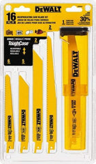 DeWALT - 16 Pieces, 6" to 9" Long x 0.04" Thickness, Bi-Metal Reciprocating Saw Blade Set - Straight Profile, 6 to 18 Teeth, Toothed Edge - USA Tool & Supply