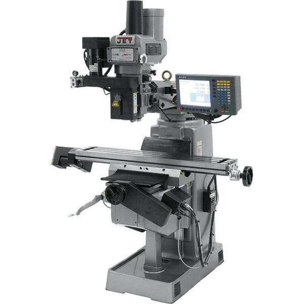 Jet - 9" Table Width x 49" Table Length, Variable Speed Pulley Control, 3 Phase Knee Milling Machine - R8 Spindle Taper, 3 hp - USA Tool & Supply