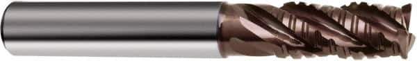 Guhring - 1/2" Diam, Coarse Pitch, 1-1/4" LOC, 4 Flute Solid Carbide Corner Chamfer Roughing End Mill - nano-Si Finish, 3-1/2" OAL, 1/2" Shank Diam, Single End, Centercutting, 38° Helix - USA Tool & Supply
