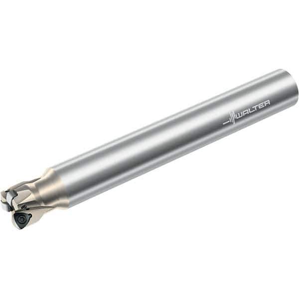 Walter - 21° Lead Angle, 1-1/4" Max Cut Diam, 0.793" Min Cut Diam, 0.039" Max Depth of Cut, Indexable Chamfer & Angle End Mill - 3 Inserts, P23696 Insert Style, 4.37" OAL, Through Coolant, Weldon Flat - USA Tool & Supply