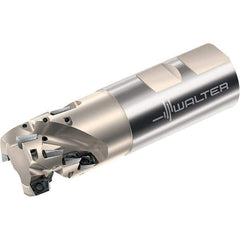 Walter - 32mm Cut Diam, 37mm Max Depth of Cut, 32mm Shank Diam, 111mm OAL, Indexable Square Shoulder Helical End Mill - Multiple Insert Styles, Weldon Shank, 90° Lead Angle, Through Coolant, Series Xtra-tec - USA Tool & Supply
