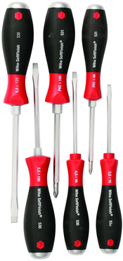 6 Piece - SoftFinish® Cushion Grip Extra Heavy Duty Screwdriver w/ Hex Bolster & Metal Striking Cap Set - #53096 - Includes: Slotted 3.5 - 6.5mm Phillips #1 - 2 - USA Tool & Supply