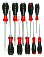 10 Piece - SoftFinish® Cushion Grip Extra Heavy Duty Screwdriver w/ Hex Bolster & Metal Striking Cap Set - #53099 - Includes: Slotted 3.5 - 12.0mm Phillips #1 - 3 - USA Tool & Supply