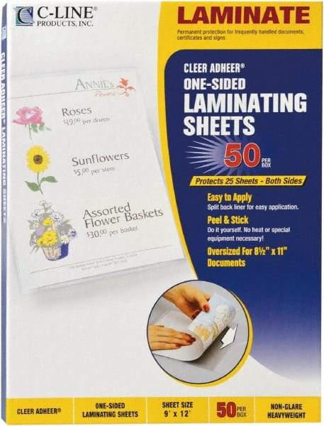 C-LINE - 50 Self-Laminating Sheets - 2 mil Thick x 9" Wide x 1' Long - USA Tool & Supply