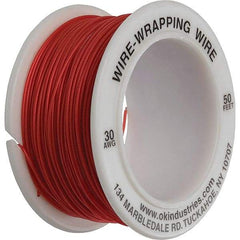 OK Industries - 30 AWG, 1 Strand, 15.2 m OAL, Copper Hook Up Wire - Red Kynar Jacket - USA Tool & Supply