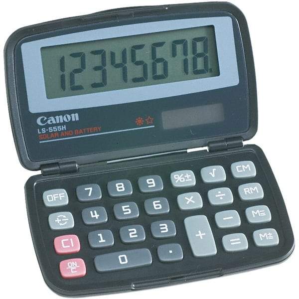 Canon - 8-Digit LCD 8 Function Handheld Calculator - 4-3/8 x 2-3/4 Display Size, Black, Solar & Battery Powered - USA Tool & Supply