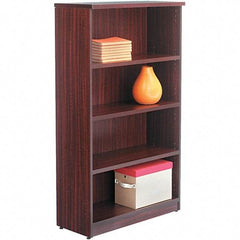 ALERA - 4 Shelf, 55" High x 31-3/4" Wide Bookcase - 14" Deep, Woodgrain Laminate, Mahogany - USA Tool & Supply