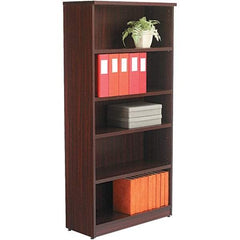 ALERA - 5 Shelf, 65" High x 31-3/4" Wide Bookcase - 14" Deep, Woodgrain Laminate, Mahogany - USA Tool & Supply