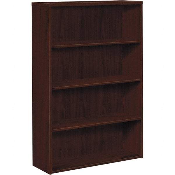 Hon - 4 Shelf, 57.13" High x 36" Wide Bookcase - 13-1/8" Deep, Woodgrain Laminate, Mahogany - USA Tool & Supply