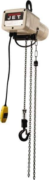 Jet - 1/8 Ton Capacity, 16 FPM Lift Speed, Electric Chain Hoist - 10' Max Lift, 15-1/4" Min Headroom - USA Tool & Supply