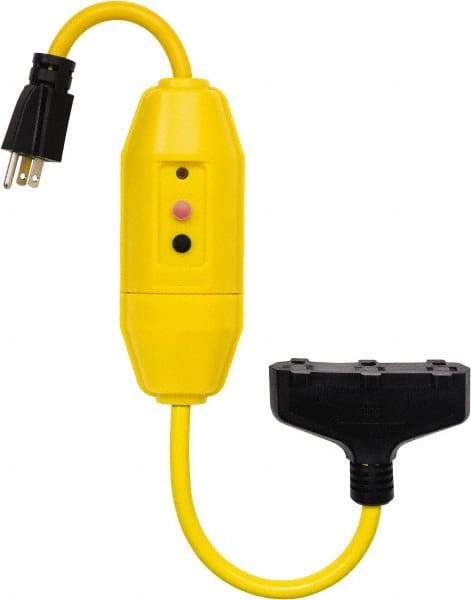 Tower - 3 Outlet, 125 Volt, 15 Amp Rating, 4 to 6mA Max Surge, Plug In, Manual, Commercial, Industrial GFCI - 2 Ft. Long Cord, 5-15P and (3)R NEMA Configuration, Polycarbonate Housing - USA Tool & Supply