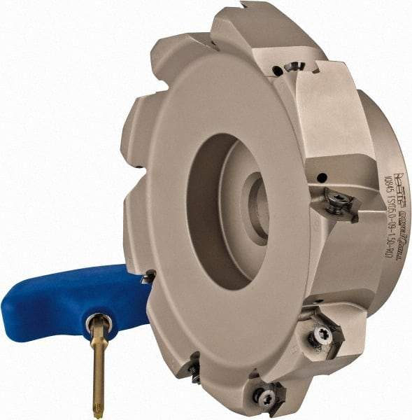 Iscar - 5.37" Cut Diam, 1-1/2" Arbor Hole, 0.18" Max Depth of Cut, 50° Indexable Chamfer & Angle Face Mill - 9 Inserts, IQ845 SYHU 07.. Insert, Right Hand Cut, Through Coolant, Series DoveIQMill - USA Tool & Supply
