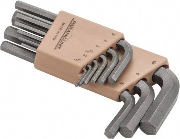 Paramount - 9 Piece L-Key Short Arm Hex Key Set - Hex Range 1.5 to 10mm, Steel - USA Tool & Supply