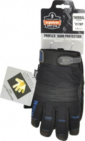 Ergodyne - Size S (7) Amara Cold Protection Work Gloves - For Mechanic's & Lifting, Uncoated, Hook & Loop Cuff, Full Fingered, Black, Paired - USA Tool & Supply