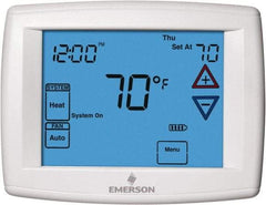 White-Rodgers - 45 to 99°F, 3 Heat, 2 Cool, Universal Touch Screen Programmable Thermostat - 0 to 30 Volts, Horizontal Mount, Electronic Contacts Switch - USA Tool & Supply