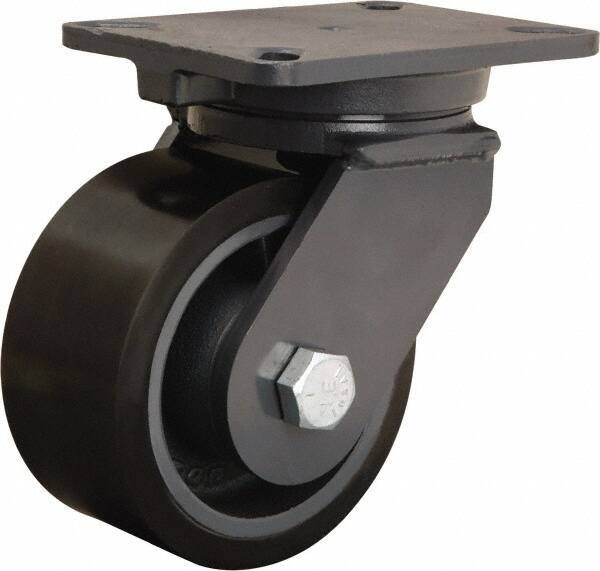 Hamilton - 6" Diam x 3" Wide x 8" OAH Top Plate Mount Swivel Caster - Polyurethane Mold onto Cast Iron Center, 2,860 Lb Capacity, Sealed Precision Ball Bearing, 5-1/4 x 7-1/4" Plate - USA Tool & Supply