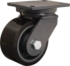 Hamilton - 6" Diam x 3" Wide x 8" OAH Top Plate Mount Swivel Caster - Polyurethane Mold onto Cast Iron Center, 2,860 Lb Capacity, Tapered Roller Bearing, 5-1/4 x 7-1/4" Plate - USA Tool & Supply