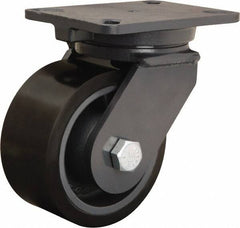 Hamilton - 6" Diam x 3" Wide x 8" OAH Top Plate Mount Swivel Caster - Polyurethane Mold onto Cast Iron Center, 2,860 Lb Capacity, Sealed Precision Ball Bearing, 5-1/4 x 7-1/4" Plate - USA Tool & Supply