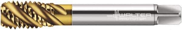Walter-Prototyp - 1-8 UNC 4 Flute 2B Modified Bottoming Spiral Flute Tap - Cobalt, TiN Finish, 5-1/8" OAL, Right Hand Flute, Right Hand Thread, Series A2256705 - USA Tool & Supply