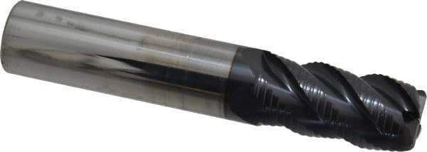 OSG - 5/8" Diam, Fine Pitch, 1-1/4" LOC, 4 Flute Solid Carbide 0.125" Corner Radius Roughing End Mill - TiAlN Finish, 3-1/2" OAL, 5/8" Shank Diam, Single End, Centercutting - USA Tool & Supply