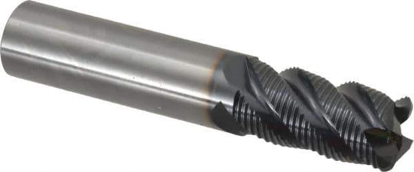 OSG - 3/4" Diam, Fine Pitch, 1-1/4" LOC, 4 Flute Solid Carbide 0.125" Corner Radius Roughing End Mill - TiAlN Finish, 4" OAL, 3/4" Shank Diam, Single End, Centercutting - USA Tool & Supply