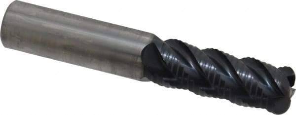 OSG - 1/2" Diam, Fine Pitch, 1-1/4" LOC, 4 Flute Solid Carbide 0.125" Corner Radius Roughing End Mill - TiAlN Finish, 3" OAL, 1/2" Shank Diam, Single End, Centercutting - USA Tool & Supply