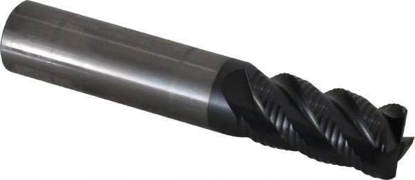 OSG - 5/8" Diam, Fine Pitch, 1-1/4" LOC, 4 Flute Solid Carbide 0.03" Corner Radius Roughing End Mill - TiAlN Finish, 3-1/2" OAL, 5/8" Shank Diam, Single End, Centercutting - USA Tool & Supply