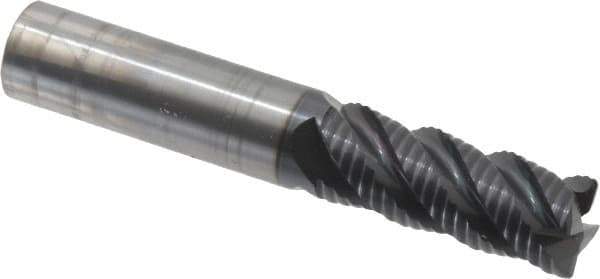 OSG - 1/2" Diam, Fine Pitch, 1-1/4" LOC, 4 Flute Solid Carbide 0.03" Corner Radius Roughing End Mill - TiAlN Finish, 3" OAL, 1/2" Shank Diam, Single End, Centercutting - USA Tool & Supply
