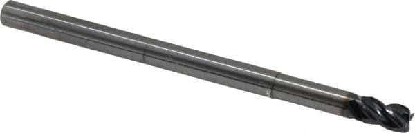 OSG - 1/4", 4 Flute, Single End, Solid Carbide, 0.03" Corner Radius End Mill - 4" OAL, 35° Helix, Right Hand Flute, 3/8" LOC, Right Hand Cut, 1-1/4" Extended Reach - USA Tool & Supply