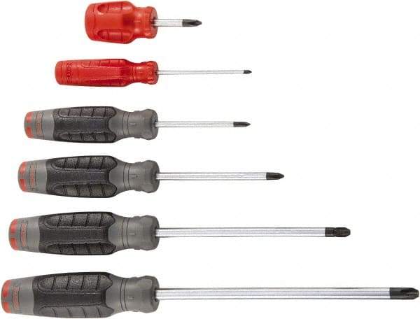 Proto - 6 Piece Phillips & Stubby Screwdriver Set - Bit Sizes: Philips #0 to #4 - USA Tool & Supply