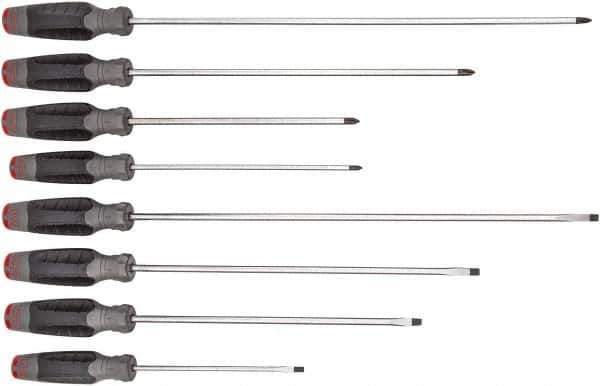 Proto - 8 Piece Slotted & Phillips Screwdriver Set - Bit Sizes: Philips #1 to #2 - USA Tool & Supply