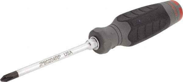 Proto - #2, 4-1/4" OAL, Standard Phillips Screwdriver - 4" Blade Length, Round Shank, Ergonomic Handle - USA Tool & Supply