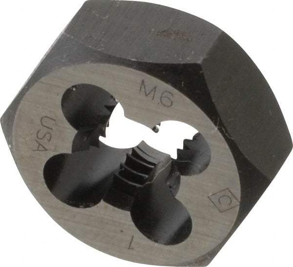 Cle-Line - M6x1.00 Thread, 19/32" Hex, Right Hand Thread, Hex Rethreading Die - Carbon Steel, Series 0650M - Exact Industrial Supply