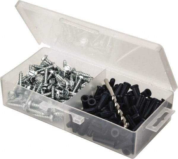 Value Collection - 200 Piece, #10 to 12 Screw, Plastic & Steel Hex Drive Anchor Assortment - Zinc Plated, 1" Long - USA Tool & Supply