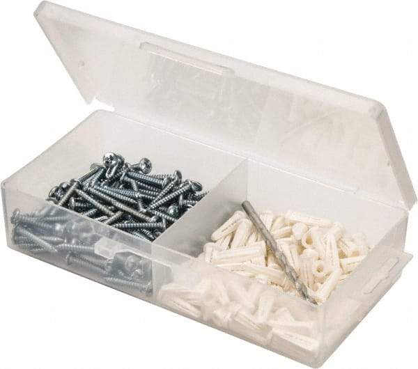 Value Collection - 200 Piece, #8 to 10 Screw, Plastic & Steel Slotted/Phillips Drive Anchor Assortment - Zinc Plated, 7/8" Long - USA Tool & Supply