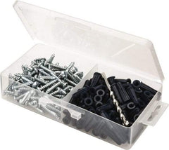 Value Collection - 200 Piece, #10 to 12 Screw, Plastic & Steel Slotted/Phillips Drive Anchor Assortment - Zinc Plated, 1" Long - USA Tool & Supply