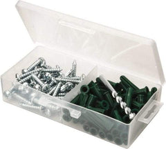 Value Collection - 100 Piece, #14 to 16 Screw, Plastic & Steel Slotted/Phillips Drive Anchor Assortment - Zinc Plated, 1-1/2" Long - USA Tool & Supply