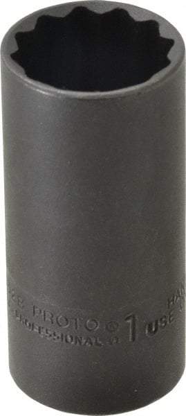 Proto - 1", 3/8" Drive, Deep Hand Socket - 12 Points, 2-3/4" OAL, Alloy Steel, Black Finish - USA Tool & Supply