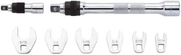 Proto - 8 Piece 1/4" Drive Open End Crowfoot Wrench Set - 1/4 to 9/16", with Clip Rail - USA Tool & Supply