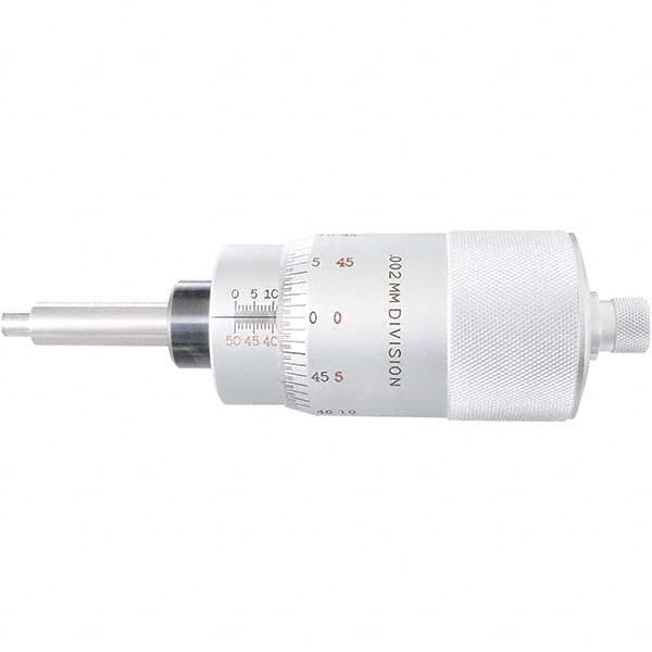 Starrett - 25mm, 2-1/16 Inch Plain Thimble, 5/16 Inch Diameter x 2-7/16 Inch Long Spindle, Mechanical Micrometer Head - USA Tool & Supply