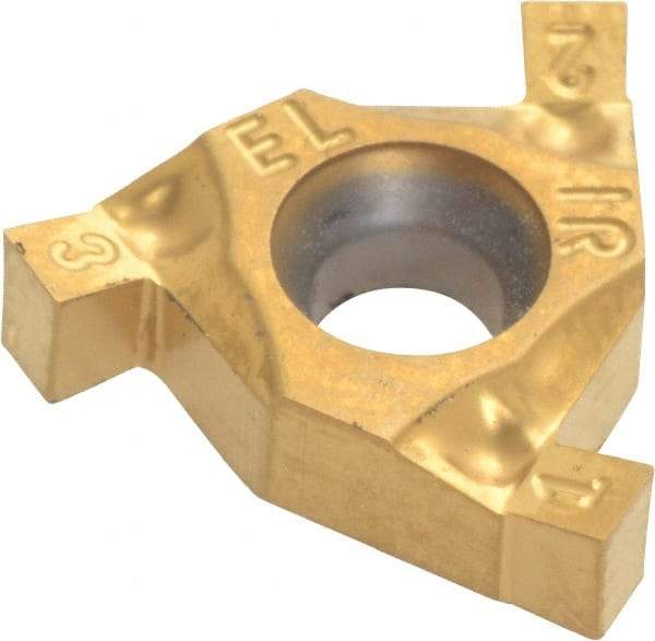 Hertel - 0.08916IR/EL Grade HG220TR, 0.089" Cutting Width Carbide Grooving Insert - 0.089" Max Depth of Cut, Right Hand, 0.004" Corner Radius, TiC/TiN Finish - USA Tool & Supply
