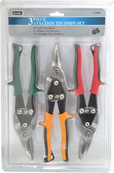 Value Collection - 3 Piece Aviation Snip Set - Left, Right, Straight, 10" OAL, 1-3/8" LOC - USA Tool & Supply