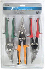 Value Collection - 3 Piece Aviation Snip Set - Left, Right, Straight, 10" OAL, 1-3/8" LOC - USA Tool & Supply