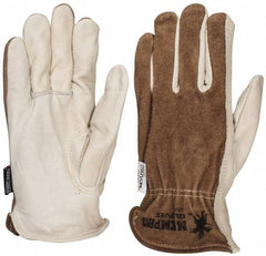 MCR Safety - Size L (9) Split Back/Grain Palm Cowhide General Protection Work Gloves - For Work & Driver, Uncoated, Full Fingered, Cream/Black/Brown, Paired - USA Tool & Supply