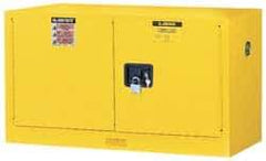 Justrite - 2 Door, 1 Shelf, Yellow Steel Stackable Safety Cabinet for Flammable and Combustible Liquids - 24" High x 43" Wide x 18" Deep, Manual Closing Door, 17 Gal Capacity - USA Tool & Supply