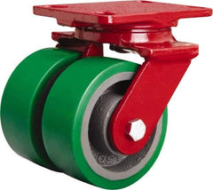Hamilton - 5" Diam x 2" Wide x 6-3/4" OAH Top Plate Mount Swivel Caster - Polyurethane Mold onto Cast Iron Center, 2,100 Lb Capacity, Sealed Precision Ball Bearing, 4-1/2 x 6-1/2" Plate - USA Tool & Supply