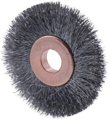Osborn - 1-1/2" OD, 1/4" Arbor Hole, Crimped Steel Wheel Brush - 1/8" Face Width, 21/64" Trim Length, 0.003" Filament Diam, 20,000 RPM - USA Tool & Supply