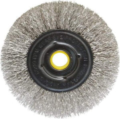 Osborn - 4" OD, 1/2 & 5/8" Arbor Hole, Crimped Stainless Steel Wheel Brush - 3/8" Face Width, 13/16" Trim Length, 0.0104" Filament Diam, 6,000 RPM - USA Tool & Supply